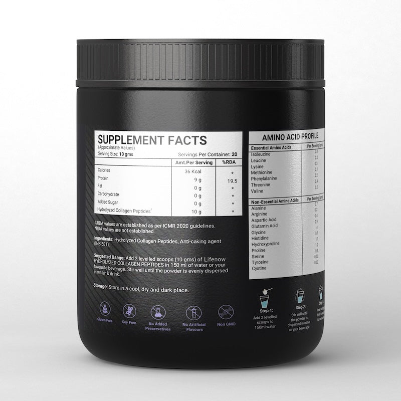 LIFENOW Hydrolyzed Collagen Peptides, Clinically Proven Ingredient, 200g (Unflavoured)