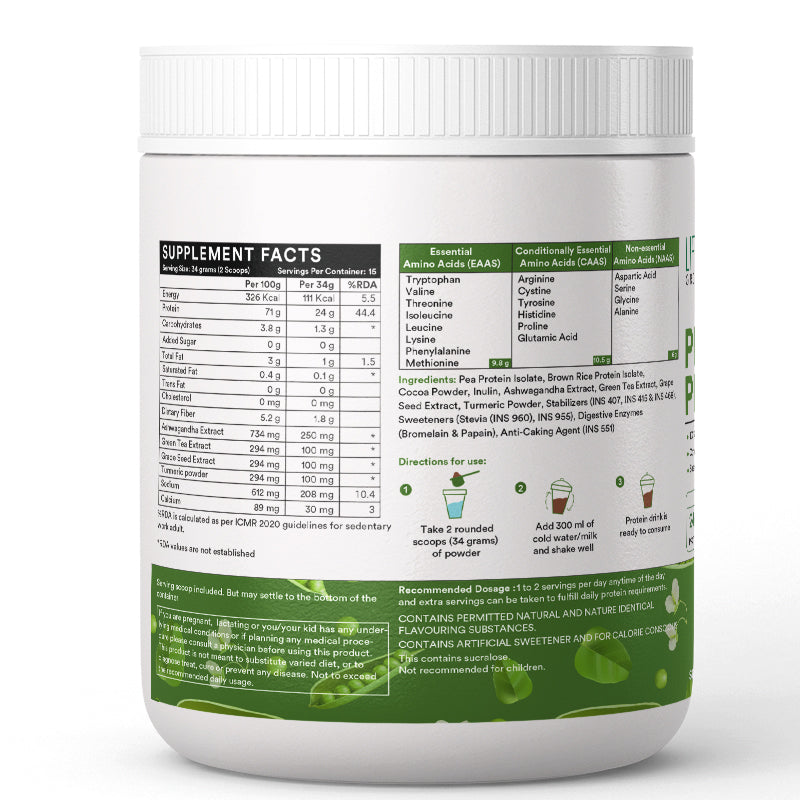 LIFENOW Vegan Plant Protein Powder, 24g Protein (Chocolate Flavour)