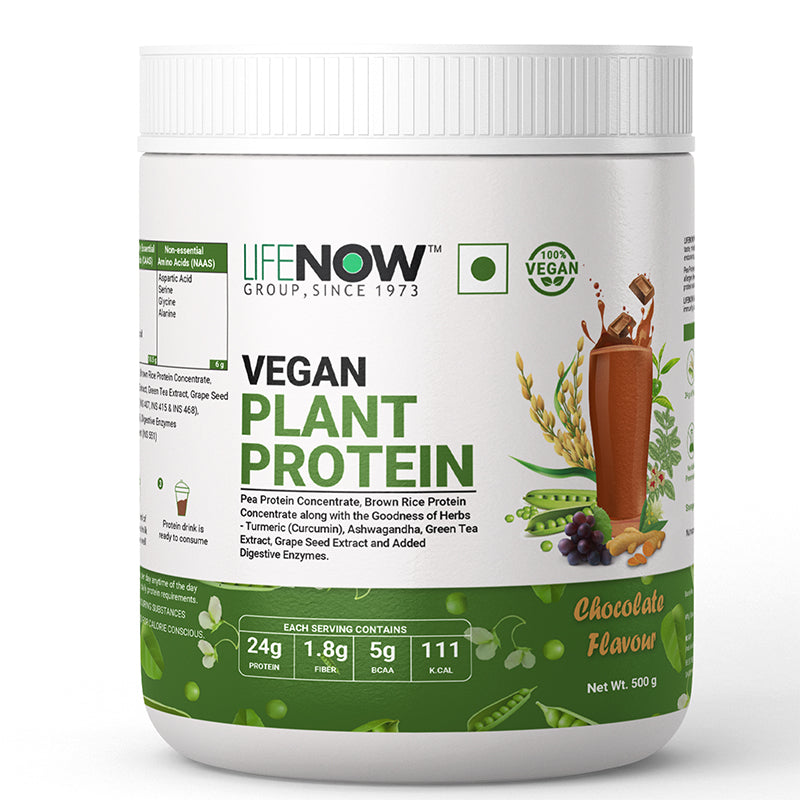 LIFENOW Vegan Plant Protein Powder, 24g Protein (Chocolate Flavour)