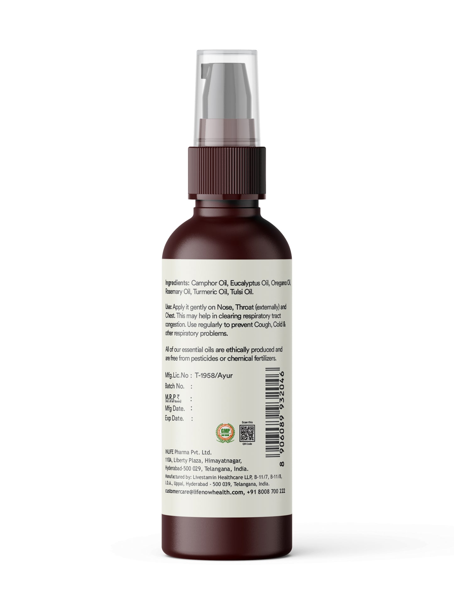 LIFENOW Lung Detox Ayurvedic Essential Oils Blend, 50ml