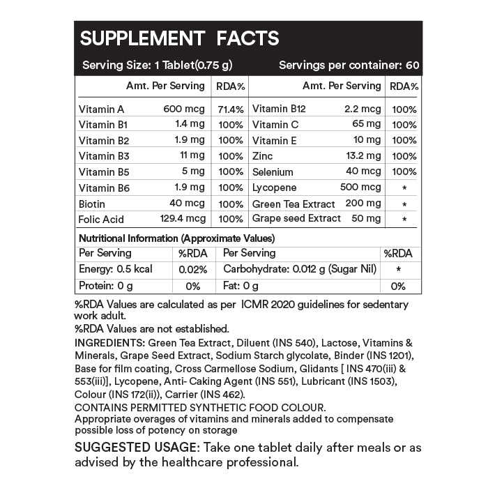 LIFENOW Antioxidants Supplement with Lycopene, Grape Seed, Green Tea Extract (60 Tablets)