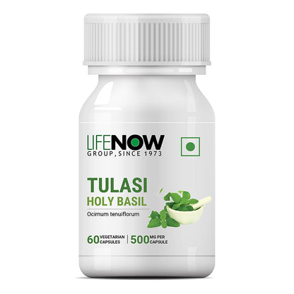 LIFENOW Tulsi (Tulasi) Extract Holy Basil Supplement, 500mg - 60 Vegetarian Capsules