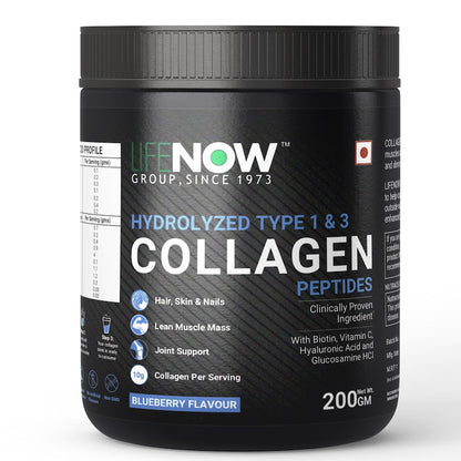 LIFENOW  Hydrolysed Collagen Peptides with Biotin, Hyaluronic Acid & Glucosamine HCl, 200g