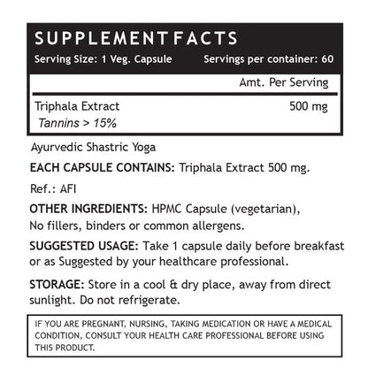 LIFENOW Triphala (Tannins > 15%) Extract, 500mg - 60 Vegetarian Capsules