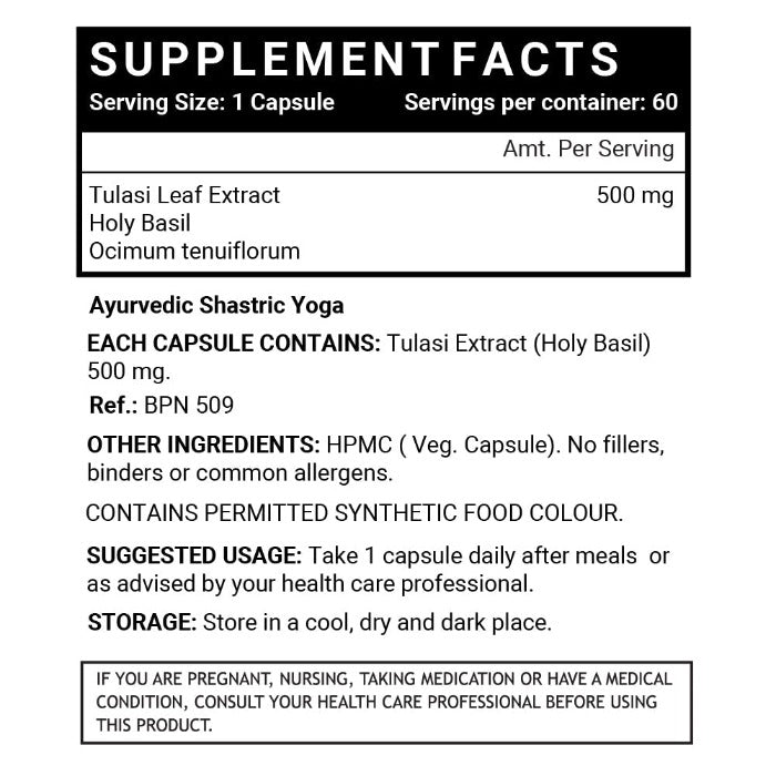 LIFENOW Tulsi (Tulasi) Extract Holy Basil Supplement, 500mg - 60 Vegetarian Capsules