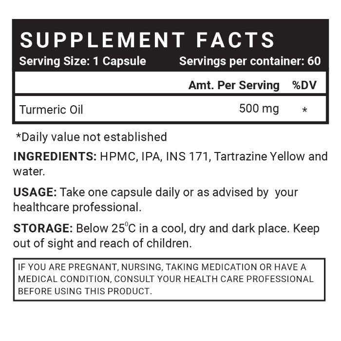 LIFENOW Turmeric Oil Supplement, 500mg – 60 Capsules