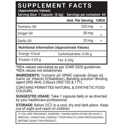 LIFENOW Turmeric Oil, Ginger Oil, Garlic Oil Supplement – 60 Capsules